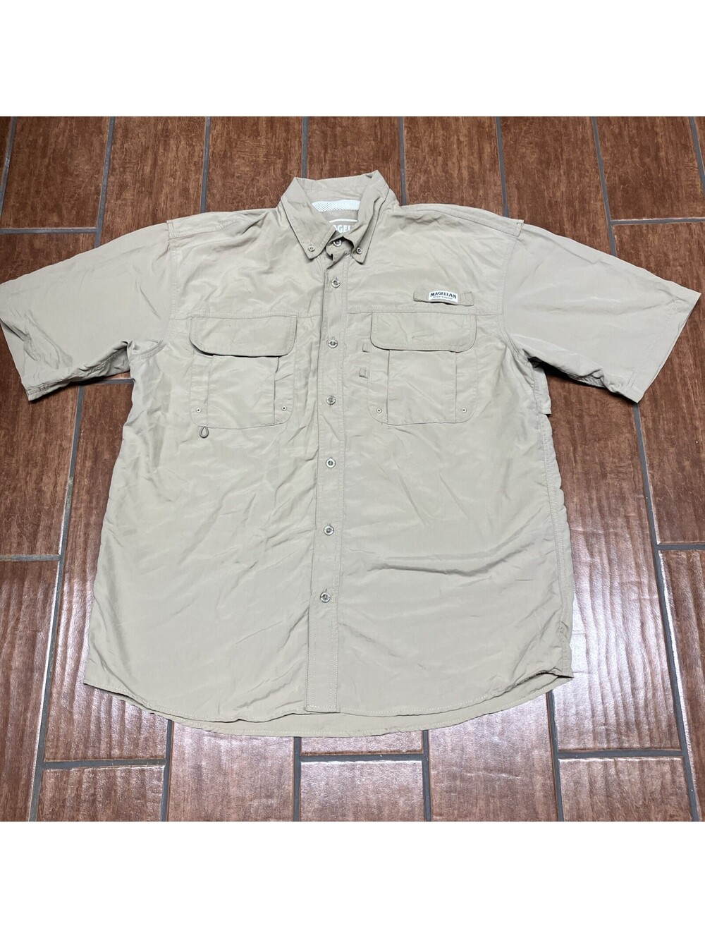 Magellan Fishing Shirt Mens Size Large Fish Gear Relaxed Fit Short Sleeve Beige